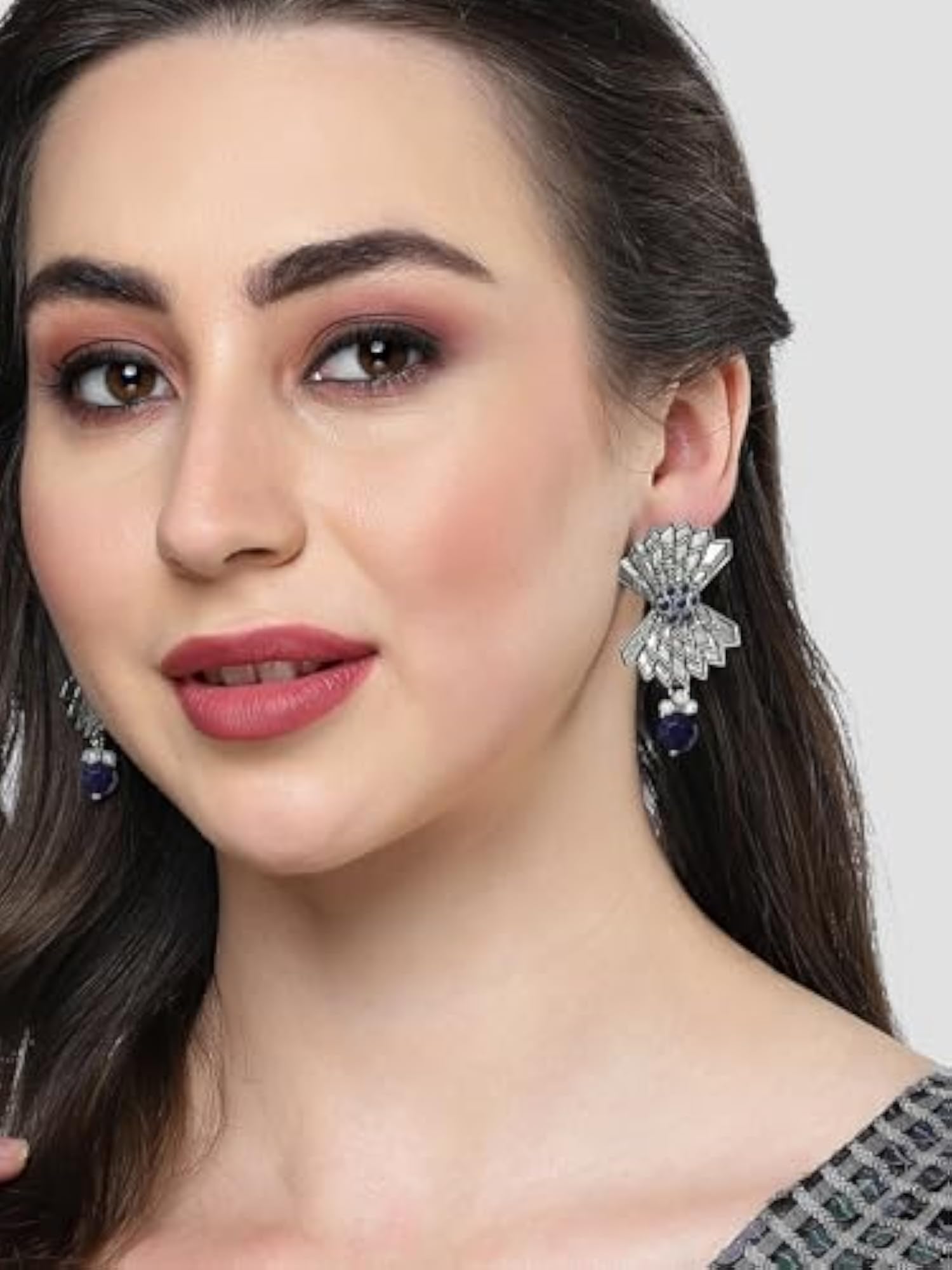 Women's Oxidised Silver Blue Stone Stud Earrings