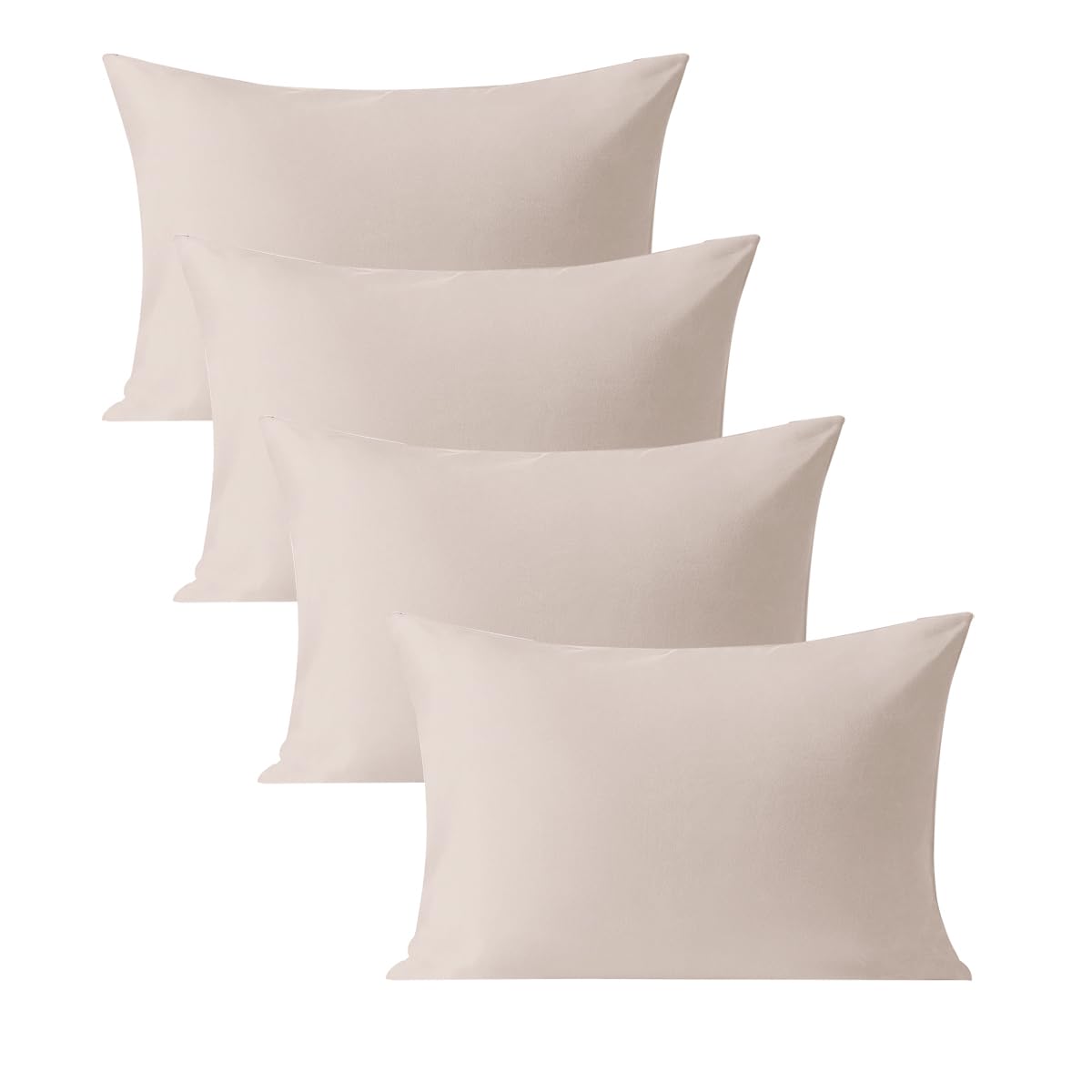 Soifox Pillow Cases 4 Pack, Beige Pillowcases with Envelope Closure, 100% Brushed Microfiber House Wife Pillow Covers Wrinkle and Stain Resistant, Standard Size 50x75 cm