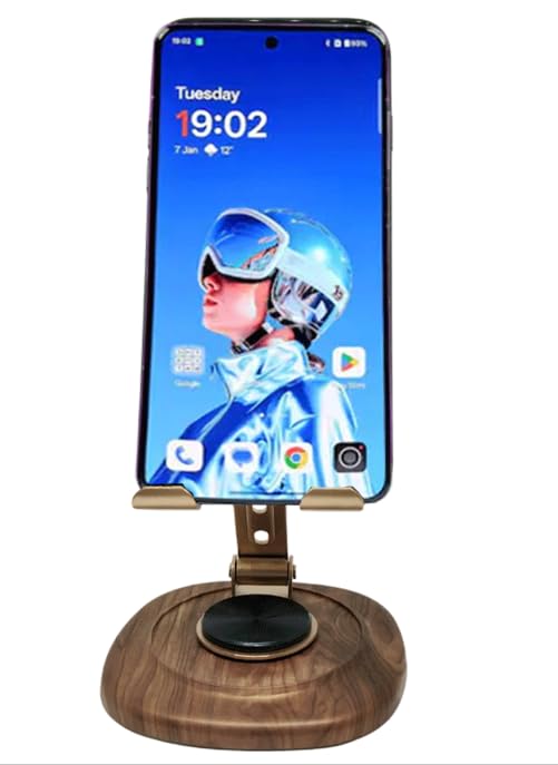 Image of Mobile Phone Stand for Desk | 360 Rotation & Adjustable Height | Foldable Stand for Smartphone & Tablet - White (Brown 360*)