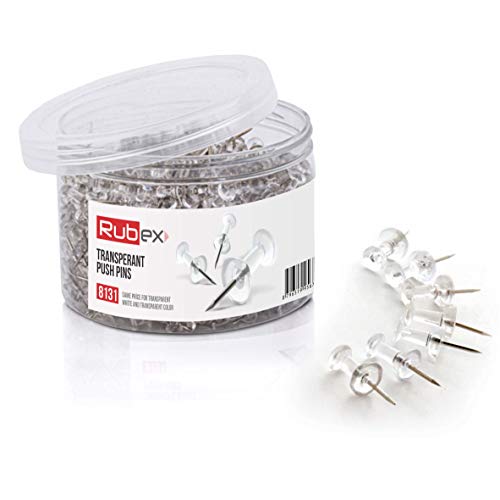 Rubex Push Pins, Clear Push Pins, Translucent Plastic Head, Standard Thumb Tacks Steel Point, Clear Thumb Tacks Steel Point, Push Pins for Cork Boards for Walls, Poster Board or Pin Board, 600 Count