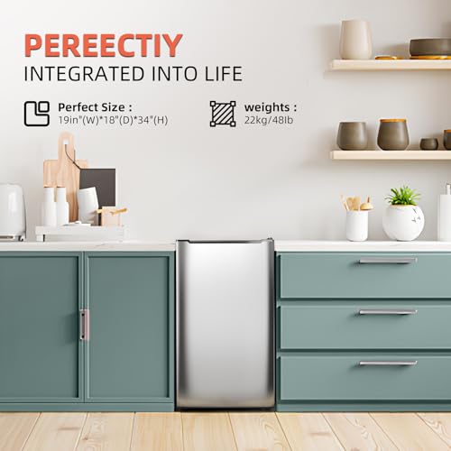 Upright Freezer with Reversible Single Door, 3.5 Cubic Feet Stainless Steel Compact Freezer, Silver Adjustable Thermostat Removable Shelves Mini Freezer, Applicable to Home, Kitchen, Office