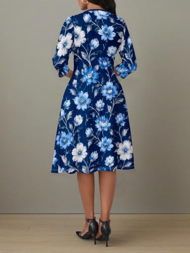 Image of PinkPatty Women's Casual 3 /4 Sleeve Midi Dresses Fit and Flare Church Work Dress with Pockets