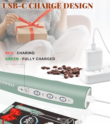 Image of YUSWKO Milk Frother Handheld for Coffee with Stand, Rechargeable Drink Mixer with 3 Heads 3 Speeds Electric Coffee Frother Whisk, Gift for Many Occasions and Festival
