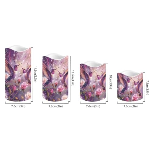 Image of Purple Hummingbird Floral Plastic Flameless Candles with Remote Control and Timer LED Flickering Battery Electric Pillar Candles for Table Decoration