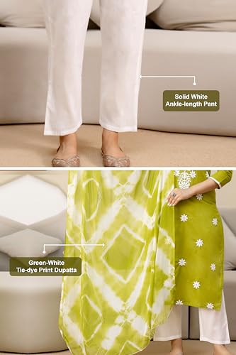Image of TRENDMALLS Women's Cambric Cotton Embroidery Work Kurta Pant with Dupatta Set