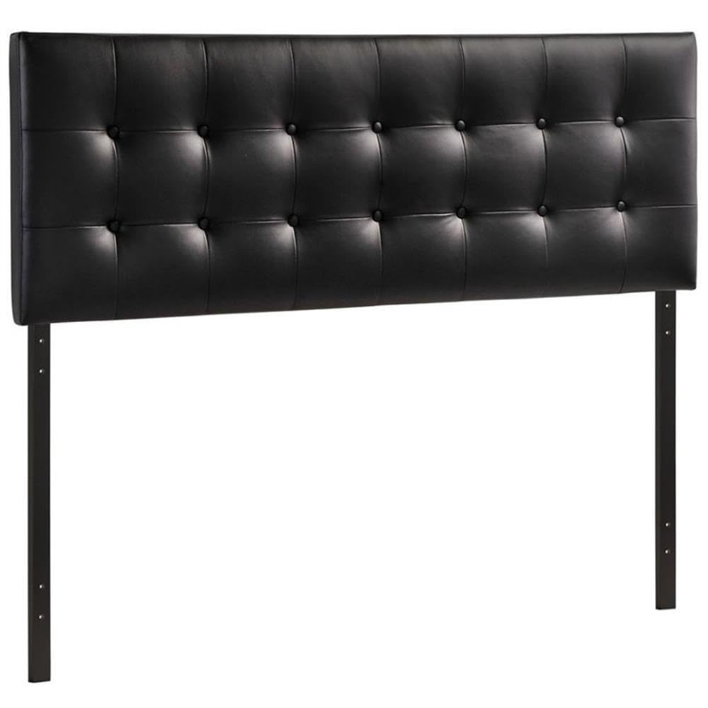 Hawthorne Collections Contemporary Tufted Button Faux Leather Upholstered Queen Headboard in Black