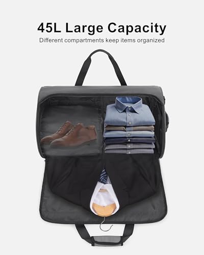 NPBAG Convertible Garment Duffle Bags for Travel - Carry on Garment Bag, Suit Bag for Men & Women, 3 in 1 Foldable Travel Duffle Backpack with Shoulder Strap (Black)