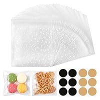 200PCS White Polka Dot Clear Candy Bags Clear Cellophane Bags Self Adhesive Dot OPP Bag for Cookies Sweets Gifts Jewelry Candy Chocolate with 240pcs Thank You Stickers 10 x 10 cm
