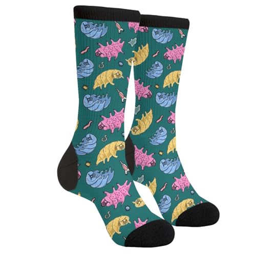 LUMANSITTER Tardigrade Tardigrades Water Bear Waterbear Turquoise Background Novelty Fun Crew Socks Fashion Comfortable Men And Women Crazy Dress Socks