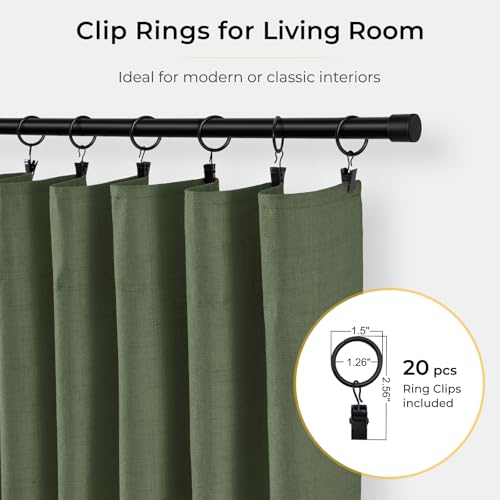 Image of INOVADAY 100% Blackout Curtains for Bedroom, Moss Green Black Out Curtains 120 Inch Long, Clip Rings Linen Blackout Drapes, Thermal Insulated Room Darkening for Living Room, 2 Panels - W50xL120