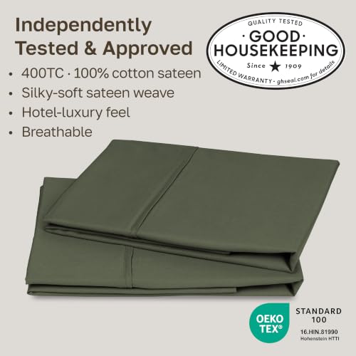 Image of California Design Den King Pillow Cases Set of 2-400 Thread Count, 100% Cotton Sateen, Soft and Breathable King Size Pillows Cases - Forest Green