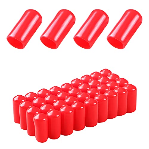 Rubber Round End Cap Cover 0.18 Inch（4.5mm） Screw Thread Protectors PVC Flexible Tubing Pipe Protective Bolt Screw Thread Protector Safety Cover | for Pipe Post Tubing Rod Cover 50 Pcs (Red)