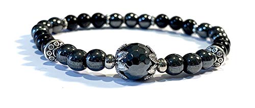 Handmade Faceted Hematite and Black Toumaline Energy Healing Bracelet 7 inches