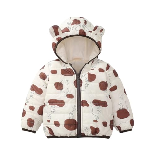 Kids Puffer Jacket Fleece Lined Bear Ears Cartoon Graphic Toddler Winter Coat Baby Girls Zip Up Lightweight Outwear