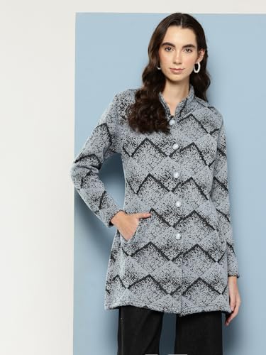 Image of Aarika Womens Winter Wear Lemon Colour Abstract Woolen Cardigan
