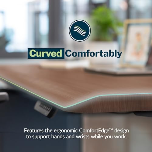 Image of Vari ComfortEdge 80x60 L-Shape Desk- Varidesk Electric Electric Height Adjustable Corner Desk- Home Office Workstation - Walnut Top /Slate Legs (Ships in 3 Boxes)