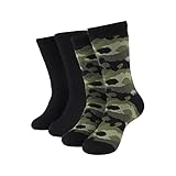 Hot Feet Cozy, Heated Thermal Socks for Men, Warm, Patterned 2 Pack Crew Socks, USA Men’s Shoe Size 6 – 12.5. Green Camo / Solid Black