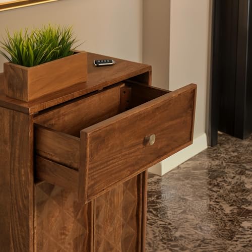 Image of The Attic Diamond Shoerack, Shoe Storage Cabinet for Home, Shoe Rack with Seat & Door, Shoe Organizer, Shoe Rack for Home, Honey Matte Finish