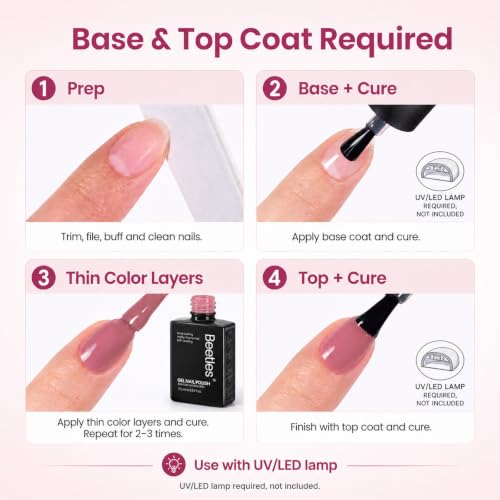 Image of Beetles Nude Pink Gel Polish Set 6 Colors Fall Gel Nail Polish Set | Nude Light Baby Pink Colors, DIY Salon Home Manicure Long Lasting Soak Off UV LED Nail Lamp Cozy Palette