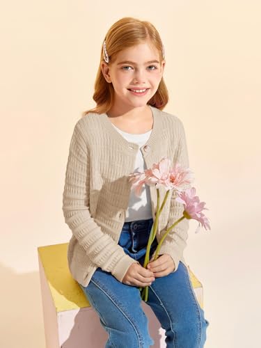 Haloumoning Girls Button Down Cardigan Jackets Kids Long Sleeve Cable Knit Sweaters 5-14 Years2