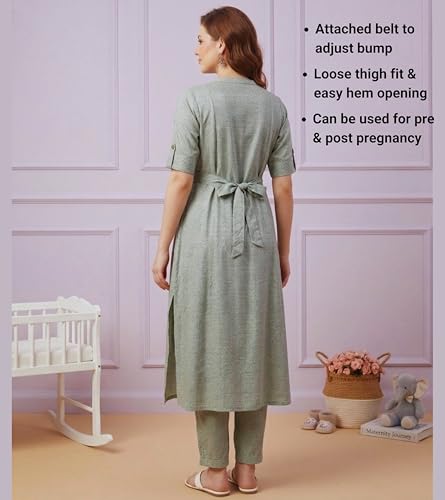 Image of DUMMY SHAPE Feeding Dresses for Women Full Set | Cotton Blend Maternity Kurta Pant Suit with Dual Nursing Zippers, Side Pocket to Pre & Post Pregnancy | Mom to Be Gifts