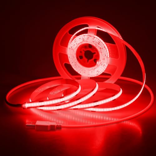 Aclorol COB LED Strip Light 5V USB 6.56FT/2M 640 LEDs Red LED Light Strip for Bedroom Flexible and Cuttble COB Tape Lights for Cabinet Display Home DIY Lighting Decoration CRI85+