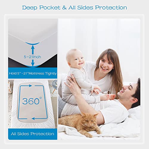 Image of GRT 2 Pack 100% Waterproof Mattress Protector Cal King Size, Breathable & Noiseless Waterproof Mattress Cover Fitted Deep Pocket from 5 inch to 21 inch, Smooth Washable Cal King Bed Protector - Vinyl Free