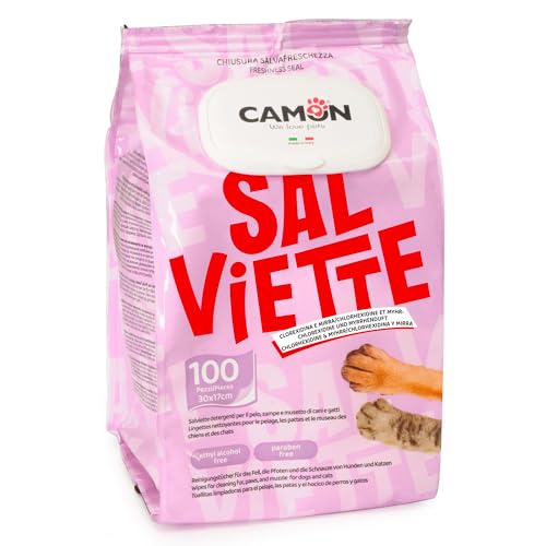 Camon Toallitas Higienizantes de Clorhexidina y Mirra para Perros - Limpieza y Purificación Eficaz para tu Mascota.