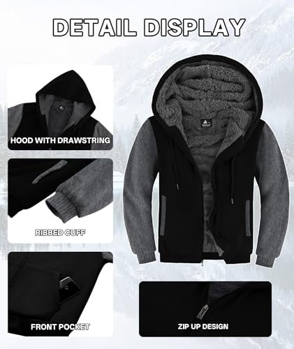 Image of V VALANCH Men's Zip Up Hoodie Fleece Winter Jacket Warm Sweatshirts | Thick Sherpa Lined, Heavyweight Coat with Pocket, Zipper Front, Athletic Outdoor Hiking Sport Running