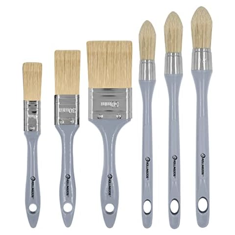 ROLLINGDOG 6PC Paint Brush Set - 3 Flat Paint Brushes and 3 Pointed Round Sash Brushes for Detail Painting Wood Work,Stain,Varnish Cover