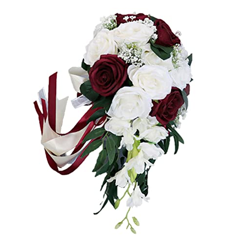 Blumenstrauß Romantische Hochzeit Künstliche Hochzeitsstrauß Koreanischen Rosenstrauß Bouquet Deko Brautjungfer Blumenstrauß Brautstrauß Brautstrauss Rosenstrauß Dekoration für Hochzeit,Weiß Rot