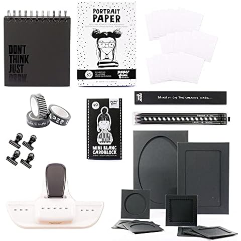 Paperfuel Cartoon Girls Toolbox Black and White Hand Lettering Tools with Accessories for Card Making, Scrapbooking, Standard Size Cover