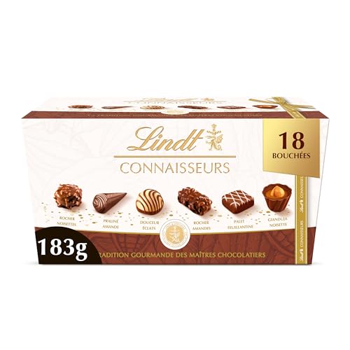 Lindt - Ballotin de Chocolats CONNAISSEURS - Assortiment de Pralinés et Gianduja - Pour offrir ou se faire plaisir, 183g
