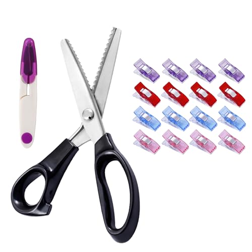 Tijeras Zig Zag para Tela, 12 Clips de Fijación, 1 Tijera en U