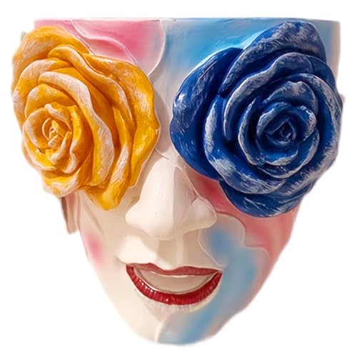 Macetero para la Cara, Ojos de Rosa de Colores Abstractos Belleza Facial Maceta de Resina – Excéntrica y para Plantas de Interior y Exterior, Maceta de Flores, decoración Divertida