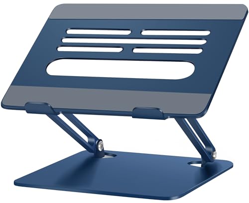ノートパソコンスタンド 折りたたみ式 PCスタンドノートパソコン用ラップデスク 無段階高さ角度調整パソコンスタンド 滑り止めゴム 放熱対策 合金製 在宅仕事 ZOOM会議 Macbook/iPad/ノートPCなど15.6インチまでに対応 外付けキーボードをお勧めです ブルー
