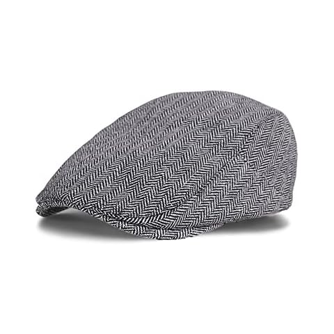 Newsboy Cap für Herren Fischgrätenmütze Tweed Flat Caps Ivy Gatsby Driver Cap Vintage Baskenmütze, graues Fischgrätmuster, 60 EU Cover