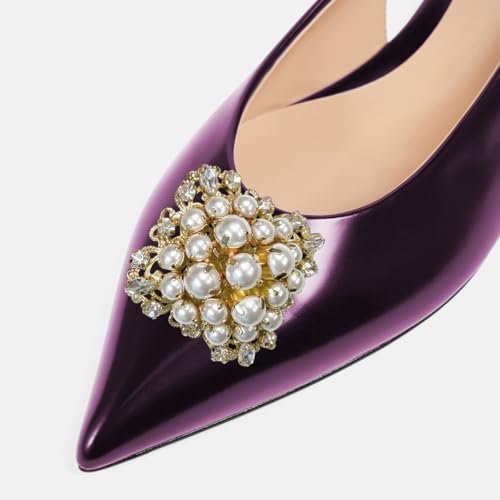 Pazzion Women Pearls Beaded Slingback Strap Buckle Flats Closed Pointed Toe Low Heels Pumps Working Party Shoes Size 4-16 US2