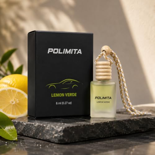 Image of Lemon Verde Car Hanging Perfume | Fresh Citrus Fragrance | Long Lasting Car Air Freshener | Wooden Cap | Leak Resistant | Frosted Glass Bottle | 8 ml
