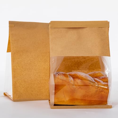 Lesibag 50Pack Bread Bags for Homemade Bread, Paper Bakery Bags with Window, Tin Tie Tab Lock Bags for Toast, Cookie, Coffee (16 X 26 + 13)……