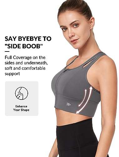 Yvette Womens Sports Bras High Impact Front Zipper Sports Bra for Large Bust Full Support Racerback Workout Running3