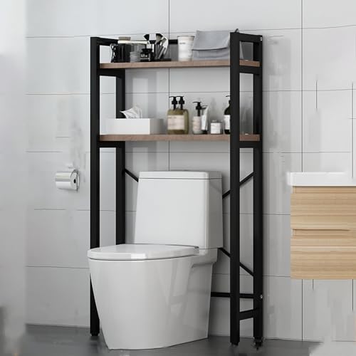 Estante de almacenamiento independiente sobre el inodoro, sin taladro, de 2 niveles, para lavandería y baño, resistente, color negro, para soluciones de almacenamiento que ahorran espacio