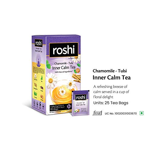 Image of Roshi Inner Calm Tea | 25 Bags | Calming Chamomile Herbal Tea (Pack of 3)
