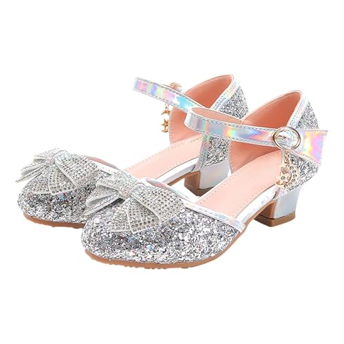 IWIHMIV Girls Sandals Low Heel Dress Ankle Strap Bow Flower Wedding Party Shoes for Little Kid Dress Up Shoes for Girls