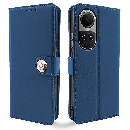 Image of Pikkme Oppo Reno 10 Pro 5G Flip Cover Leather Finish | Inside TPU with Card Pockets | Wallet Stand and Shock Proof | Complete Protection Button Flip Case (Blue)