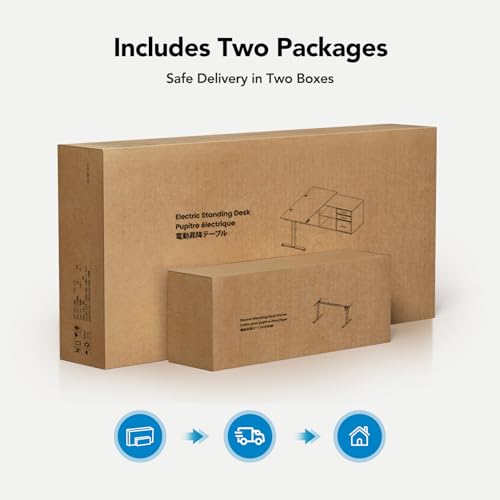 Image of HUANUO 55″ L Shaped Standing Desk with Storage Drawers, Light Walnut