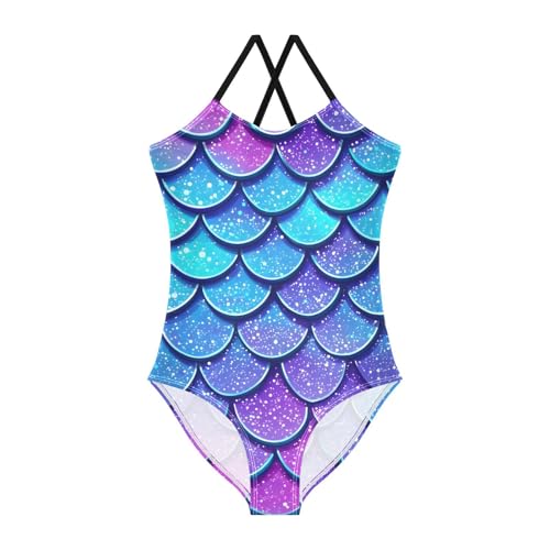 Bolaz Girls Swimsuits One-Piece Bathing Suits Multicolor Kids Sport Summer Beach Swimwear for 3-10 Years Old-Blue-Purple Dragon Scales Pattern