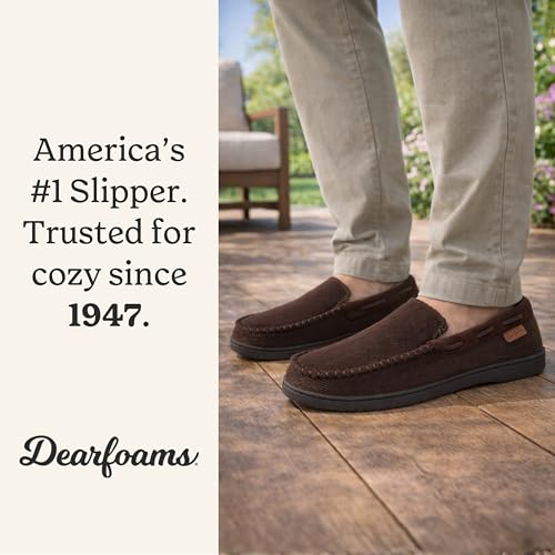 Image of Dearfoams Men's Keaton Moccasin House Shoes With Memory Foam, Indoor Slippers With Wide Widths