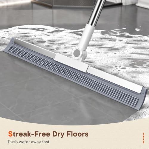 Image of Upgraded 2-in-1 Silicone Floor Wiper Squeegee with Rubber Scrubbing Teeth with Stainless Steel Extendable Handle, Magic Broom & Floor, Multipurpose Cleaning Bathroom, Kitchen, Tiles & Wet Floors