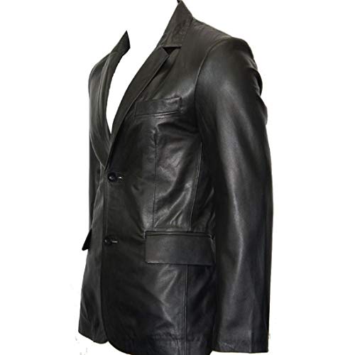 Men's Classic Leather Blazer Lambskin Sport Jackets Blazer Stylish Evening Coats(Black)2